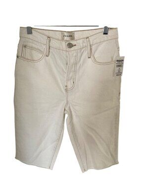 FRAME Women's Bermuda Denim Shorts White Raw Hem Size 26